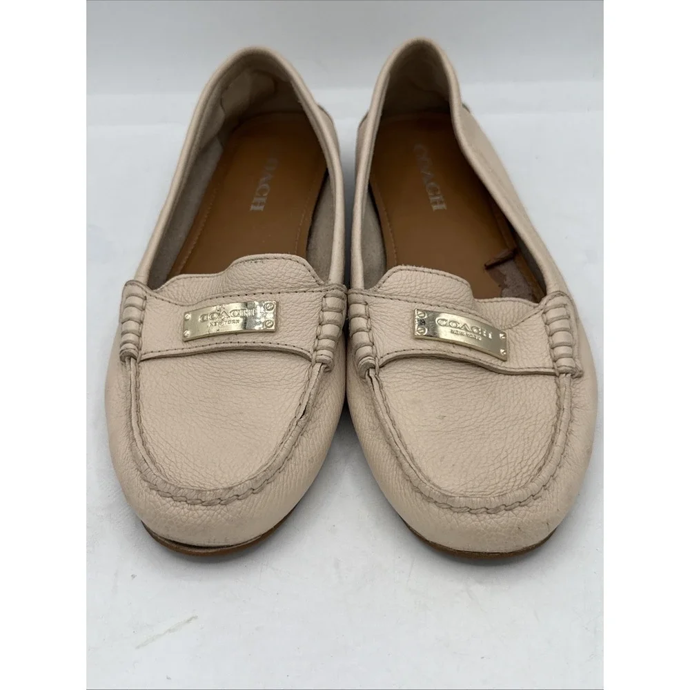 COACH Driving Loafers Fredrica Pebbled Leather Ivory Flats Slip On Womens 8.5B